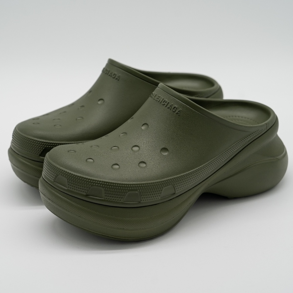 size 43 - Balenciaga Crocs Mule Green Khaki Rubber Slide Sandal Platform - Picture 1 of 12